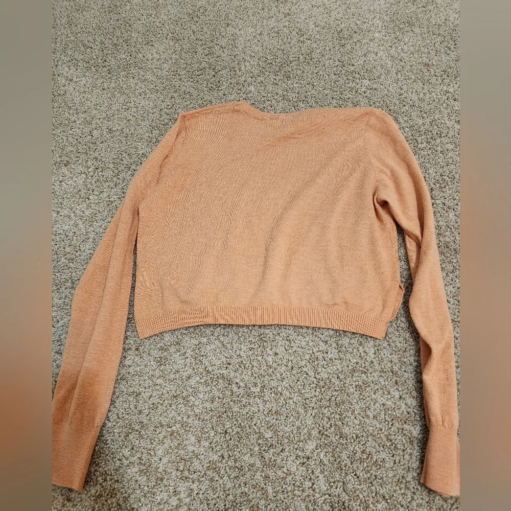 Free People Beach Size L Peach Orange Crew Long Sleeve Cropped Cotton - Picture 3 of 4